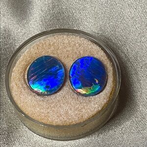 Vintage Matching Pair of Loose Australian Black Opal Stones 12x14mm